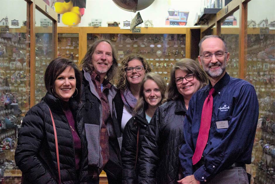Joanne Eschrich, Tom Best and Tammy Haddix with store owner, David Hamrick and Hallmark staff.