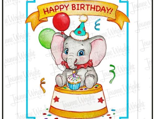 2025 Reveal: Joanne Wright Studio: Retro Circus Elephant Customized Birthday Print